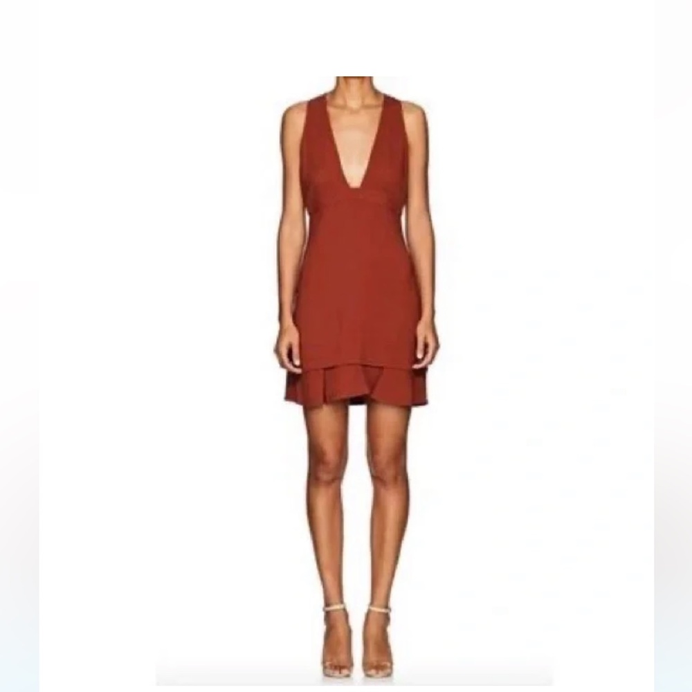 NWT A.L.C. Terracotta V-Neck and Ruffle Party Dress - Size 6, Silk Lining